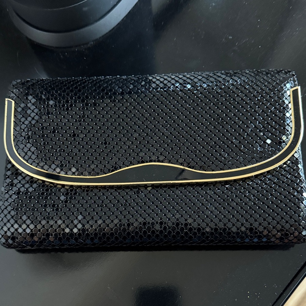Black Sequins Clutch with Gold Accents 6 x 10